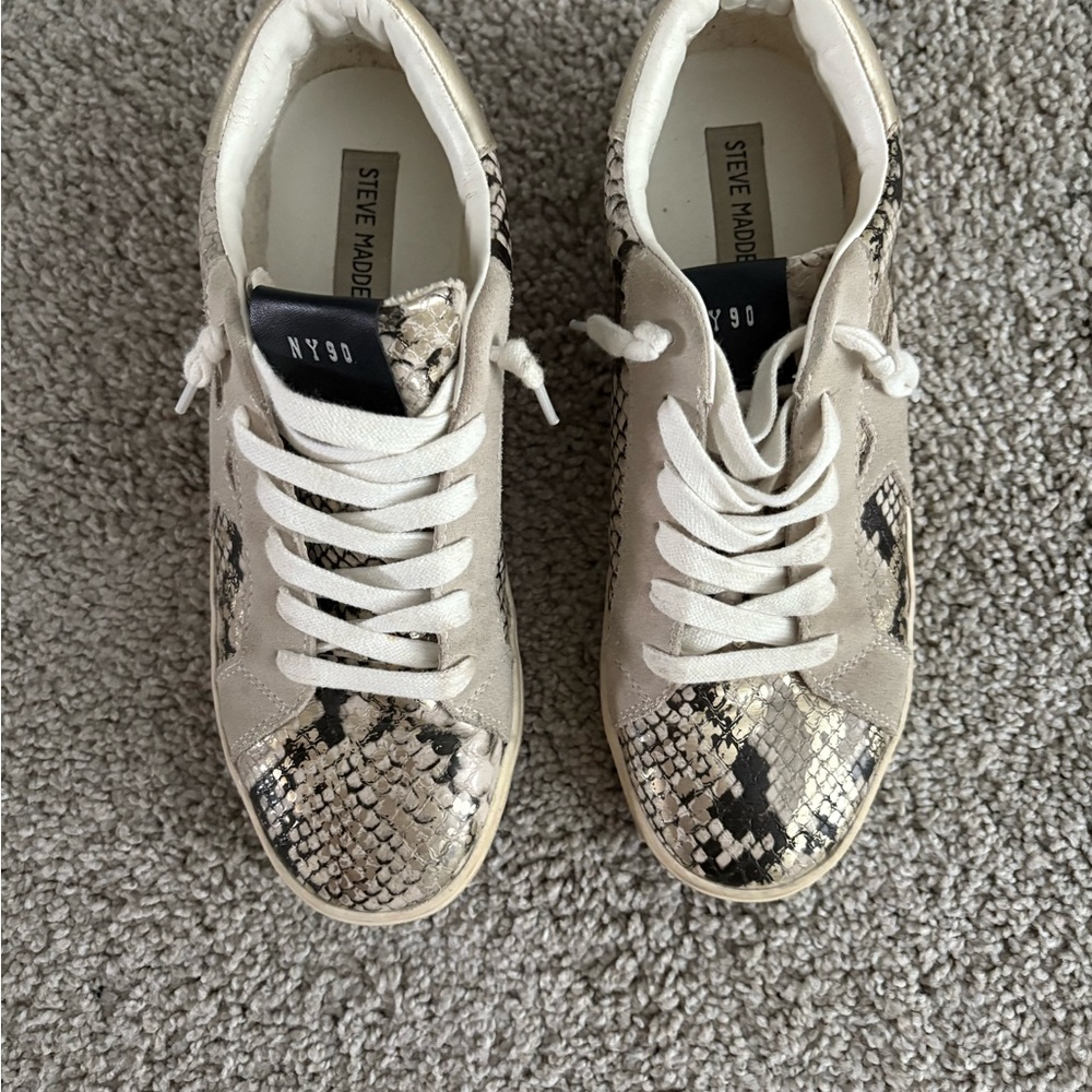 Steve Madden Beige and Black Snake Sneakers